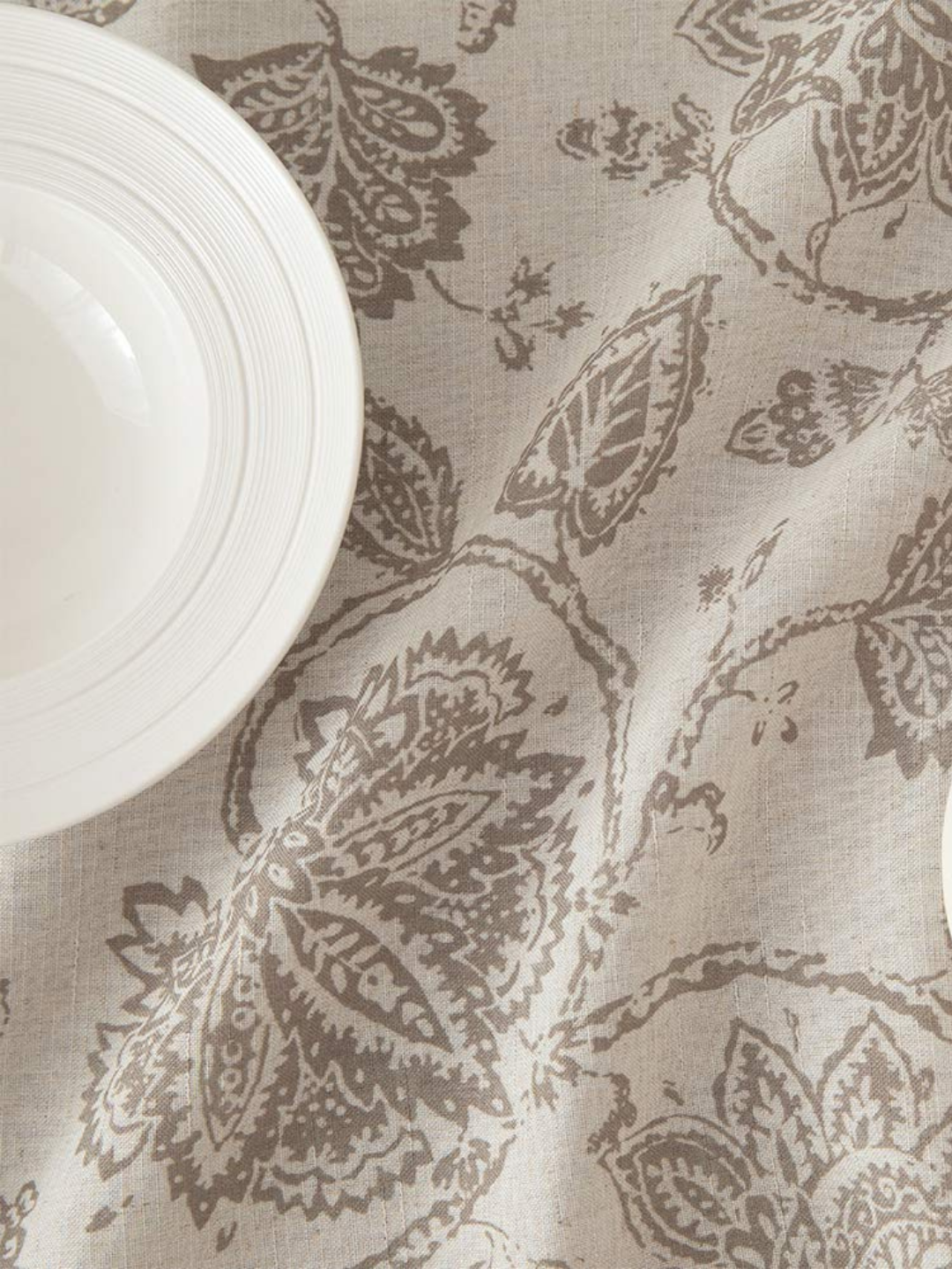 Floral Printed Cotton Tablecloth for Dining Table, Patio Table, Picnic Table, Hotel Buffet Table - Biege
