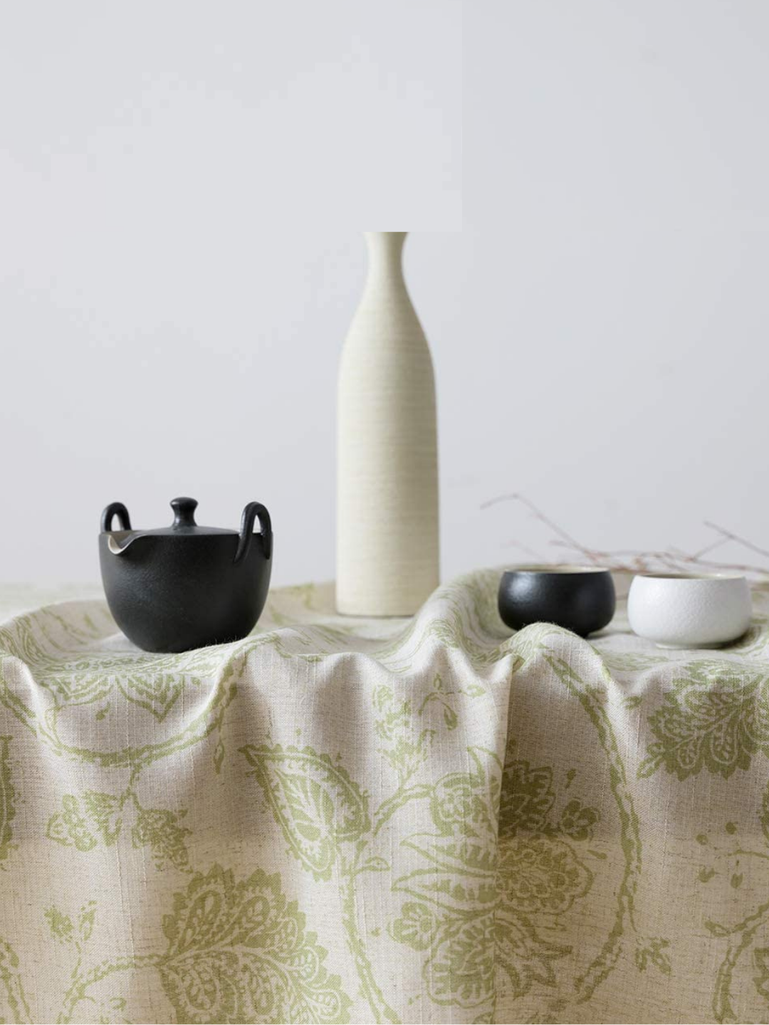 Floral Printed Cotton Tablecloth for Dining Table, Patio Table, Picnic Table, Hotel Buffet Table - Sage Green