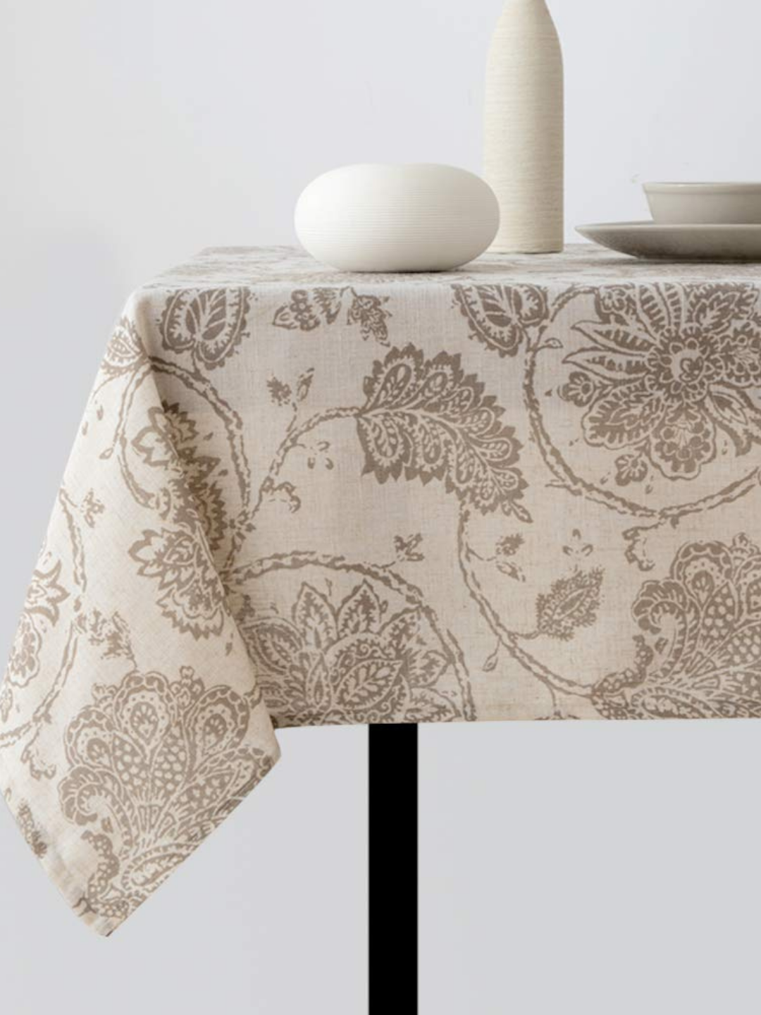 Floral Printed Cotton Tablecloth for Dining Table, Patio Table, Picnic Table, Hotel Buffet Table - Biege
