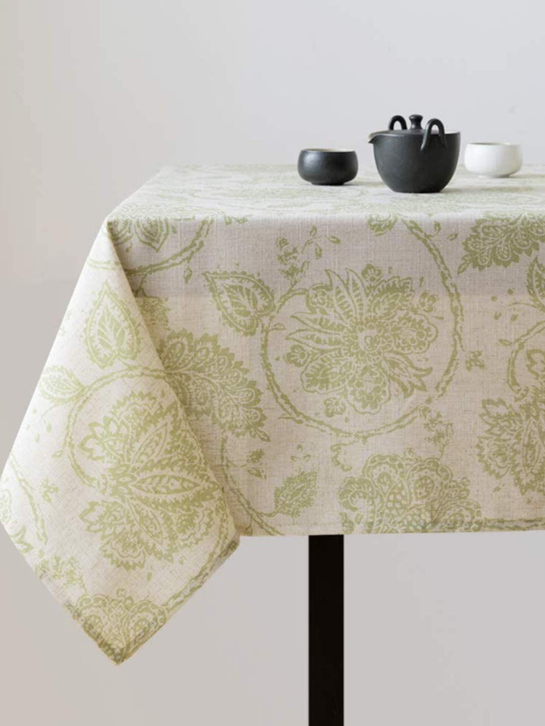 Floral Printed Cotton Tablecloth for Dining Table, Patio Table, Picnic Table, Hotel Buffet Table - Sage Green