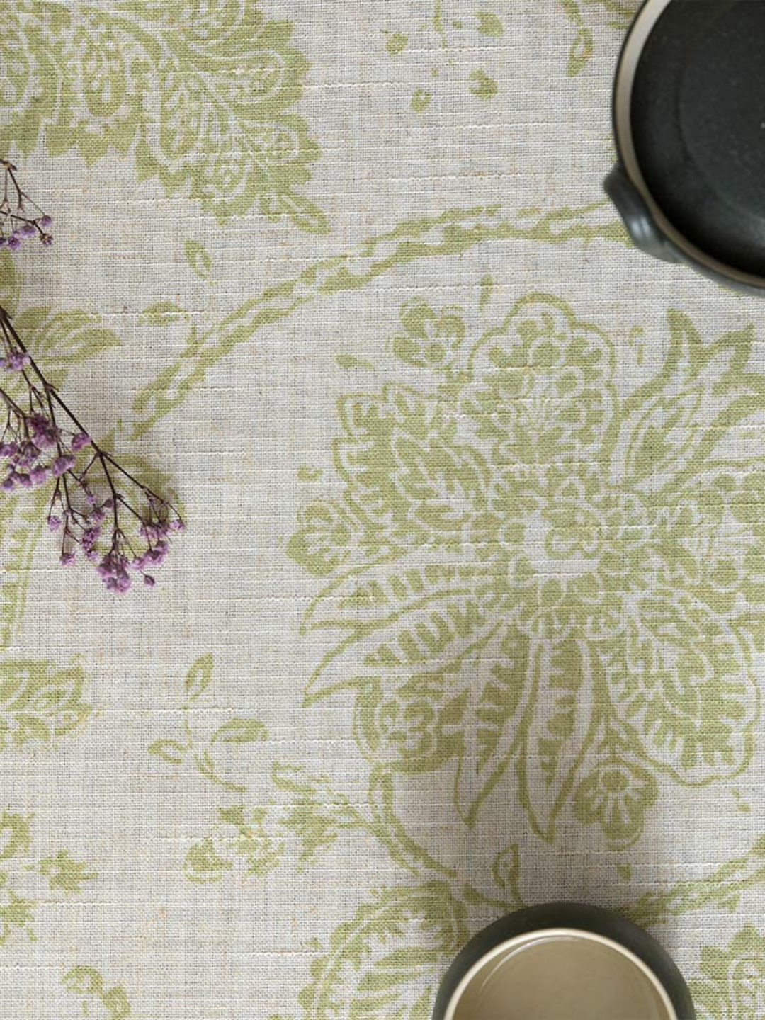 Floral Printed Cotton Tablecloth for Dining Table, Patio Table, Picnic Table, Hotel Buffet Table - Sage Green
