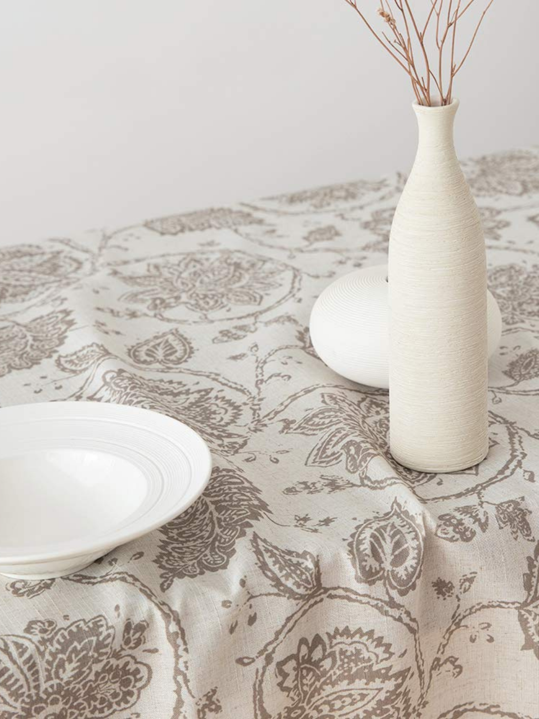 Floral Printed Cotton Tablecloth for Dining Table, Patio Table, Picnic Table, Hotel Buffet Table -  Biege